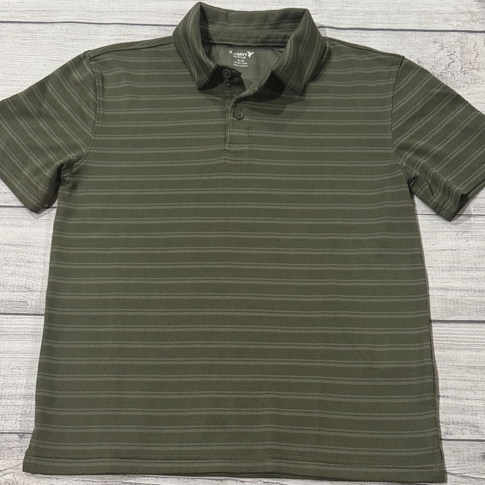 Old Navy Active Boys Olive Green Striped Polo Shirt